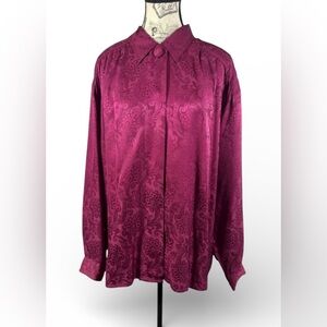 Signature Silks Vintage Style Old Money Burgundy Silk Blouse Size M